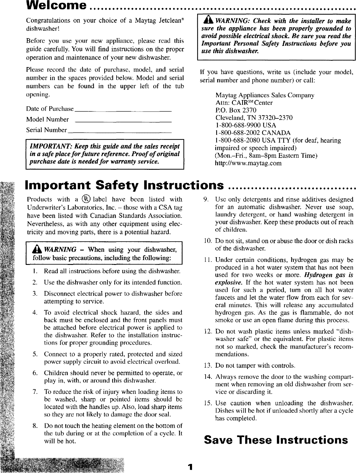 MAYTAG Dishwasher Manual L0503009