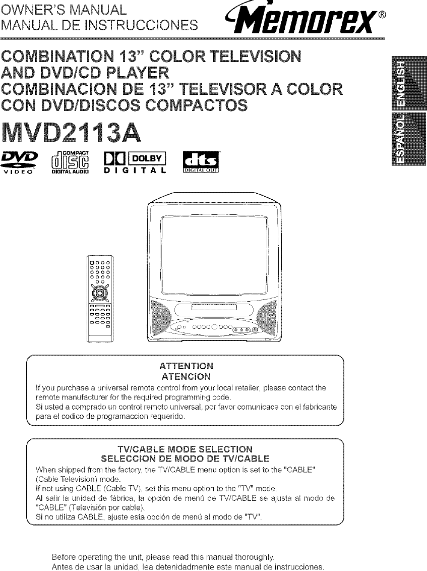 MEMOREX TV/VCR Or DVD Combo Manual L0405278