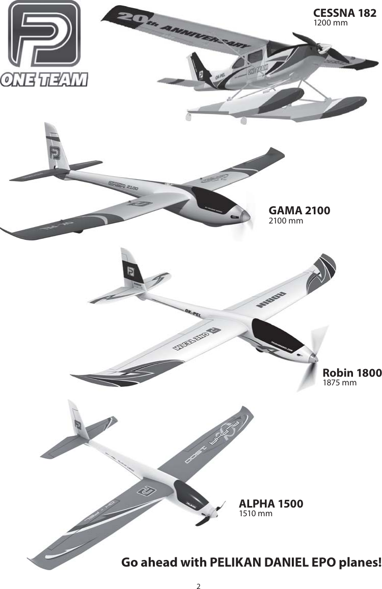 2ALPHA 15001510 mmCESSNA 1821200 mmGAMA 21002100 mmRobin 18001875 mmGo ahead with PELIKAN DANIEL EPO planes!