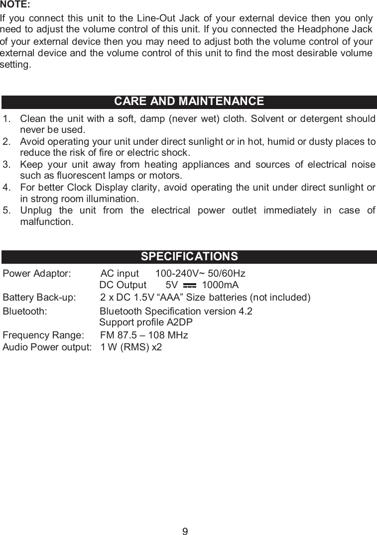 Page 10 of MET METYH016 BLUETOOTH KITCHEN UNDERCOUNTER CLOCK RADIO User Manual 