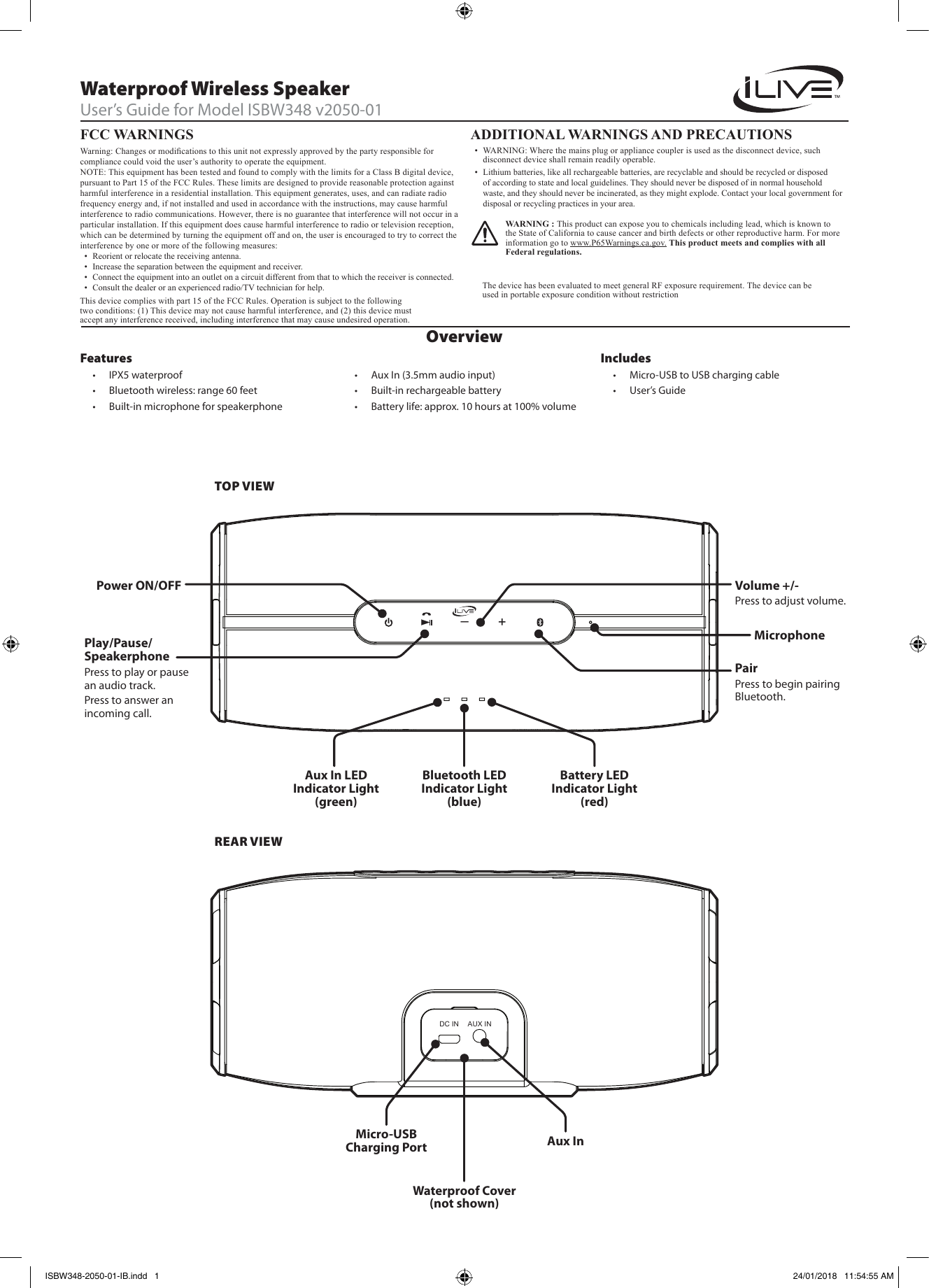 Page 1 of MET MTYH348 Waterproof Wireless Speaker User Manual 