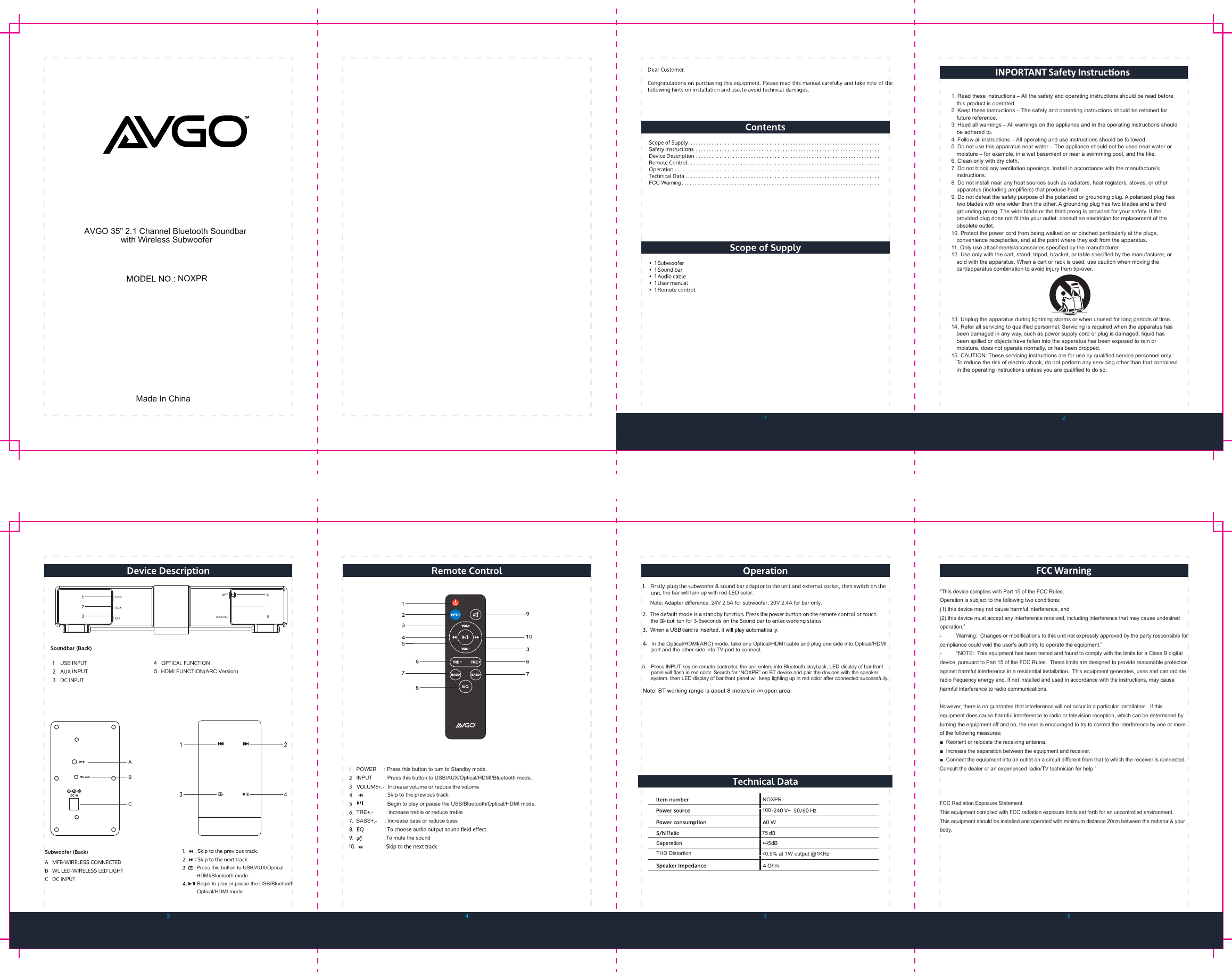 METEC ELECTRONICS NOXPRSB SOUNDBAR User Manual EM S0 064J