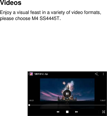 Videos Enjoy a visual feast in a variety of video formats, please choose M4 SS4445T.    