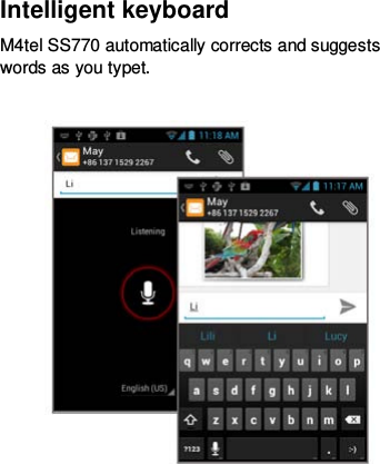 Intelligent keyboard M4tel SS770 automatically corrects and suggests words as you typet.  