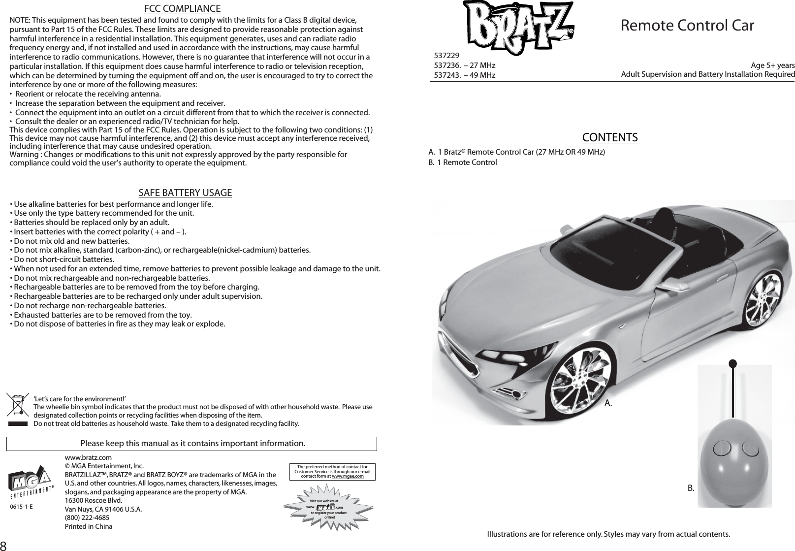 MGA Entertainment 537236 Bratz Remote Control Car-27MHz User Manual