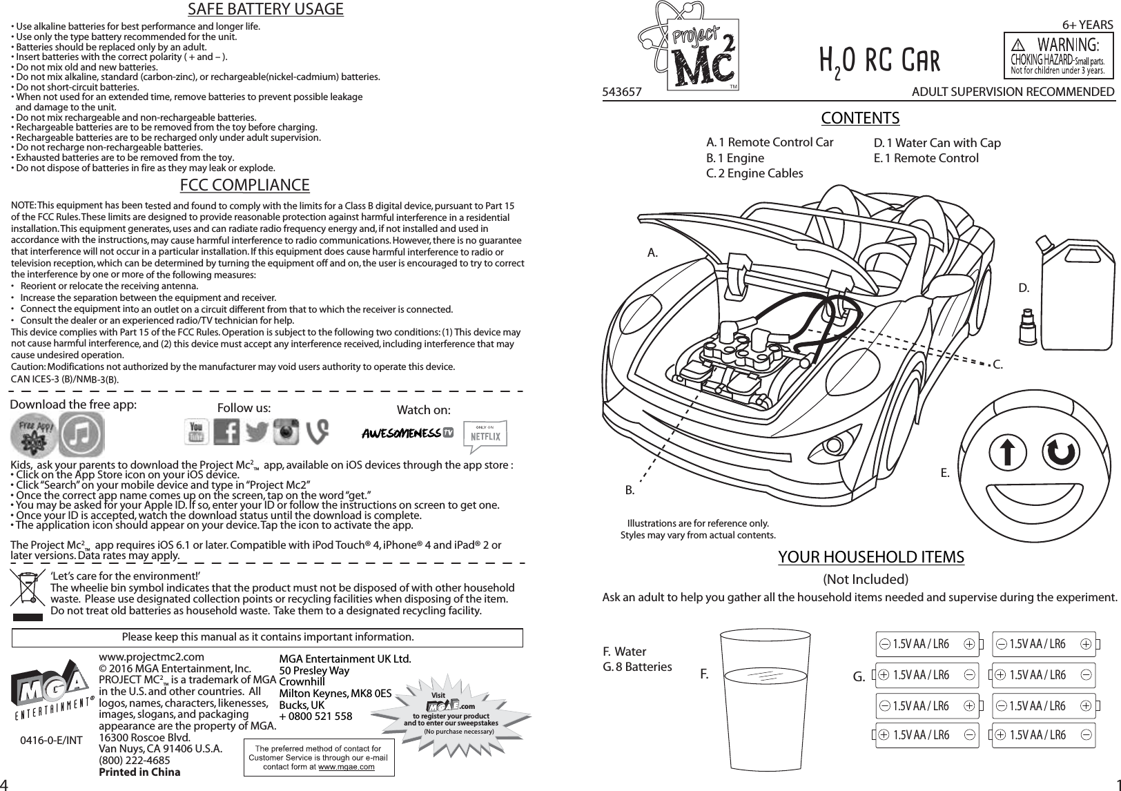 MGA Entertainment 542469TX Project Mc2 H2O Powered RC Car User Manual