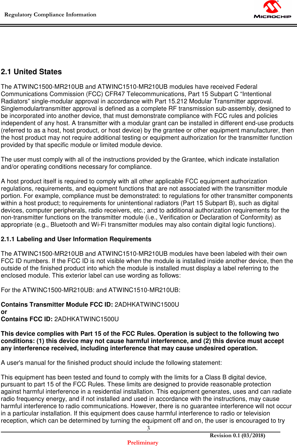 Page 4 of MICROCHIP TECHNOLOGY ATWINC1500U Modular Transmitter User Manual Manual OEM Installation