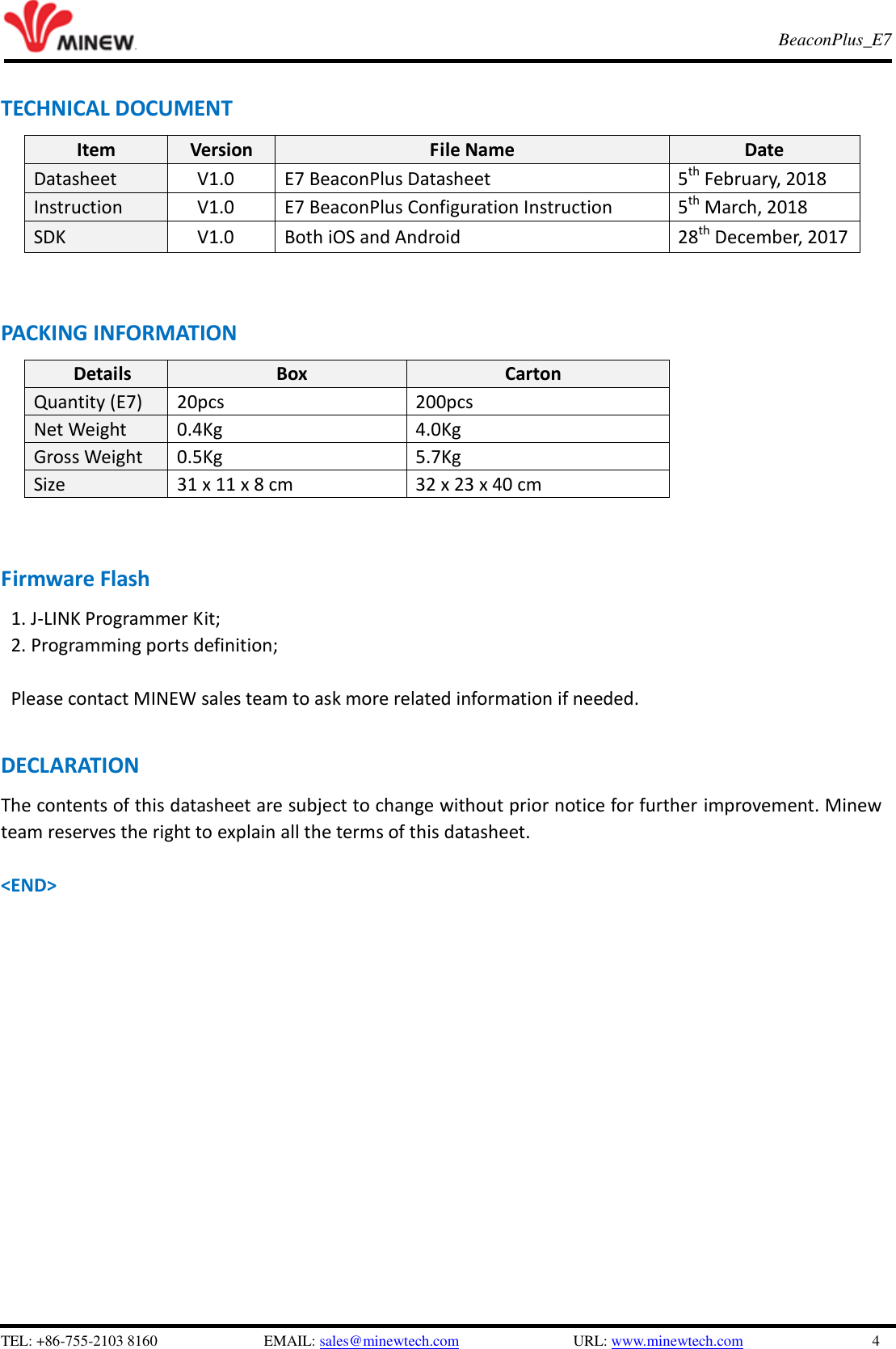 Page 4 of MINEW TECHNOLOGIES E7 Digital Broadcasting Device - iBeacon/Eddystone User Manual