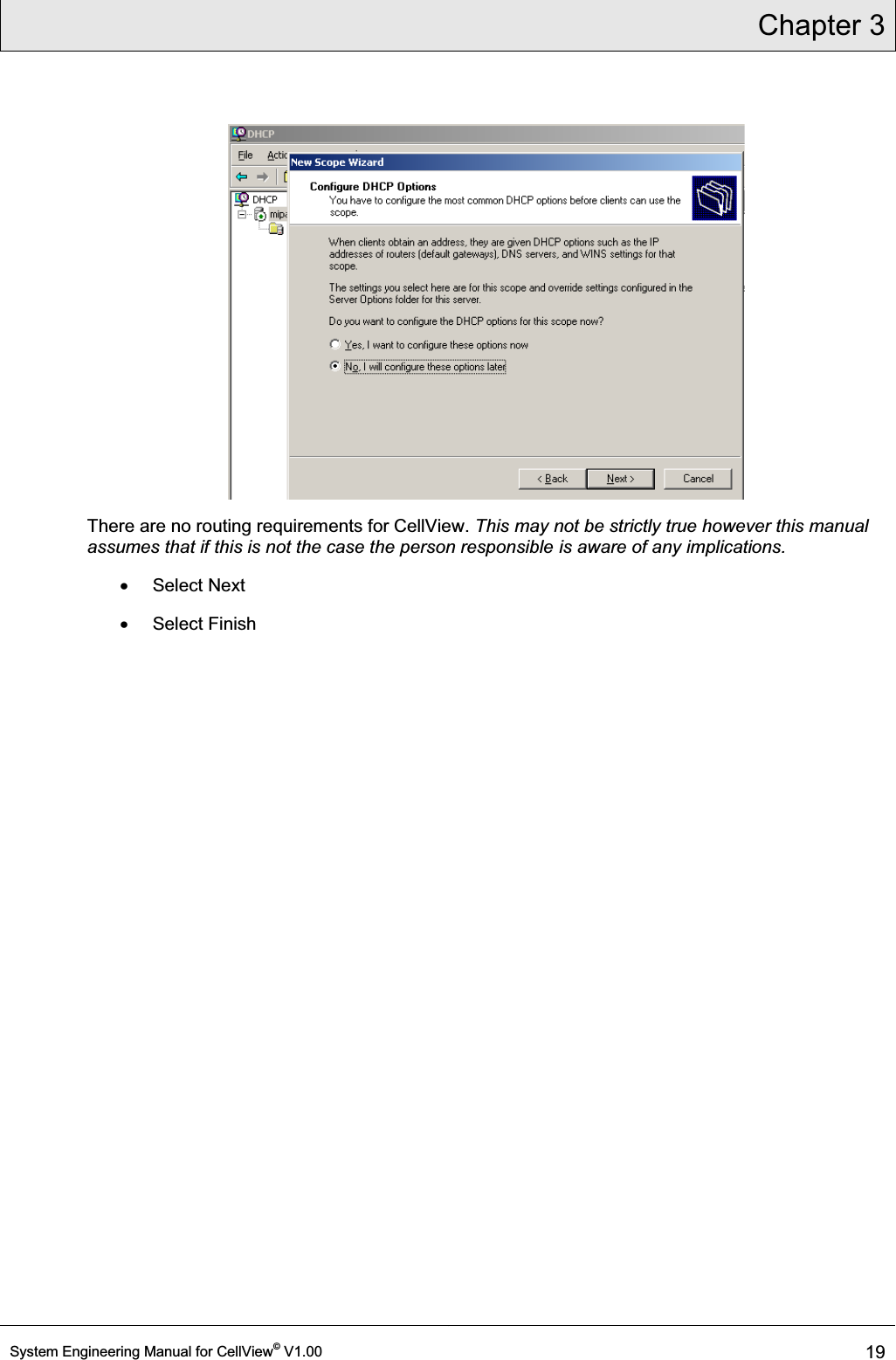 Chapter 3  System Engineering Manual for CellView© V1.00 19   There are no routing requirements for CellView. This may not be strictly true however this manual assumes that if this is not the case the person responsible is aware of any implications. x Select Next x Select Finish 