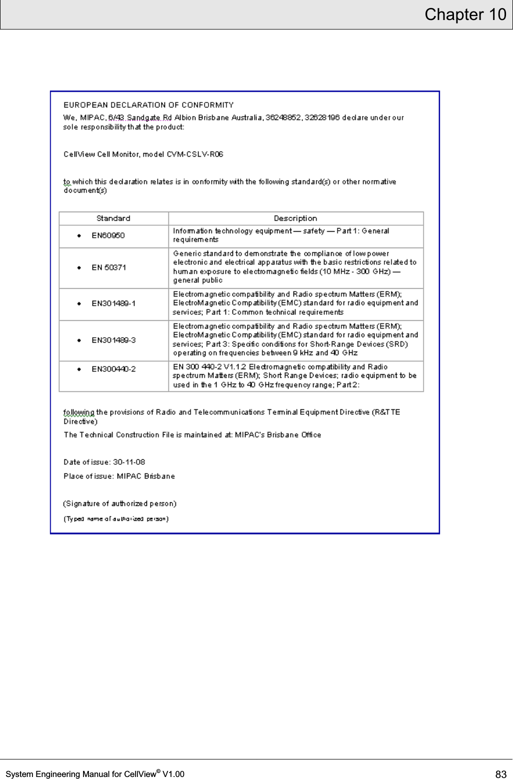 Chapter 10  System Engineering Manual for CellView© V1.00 83    