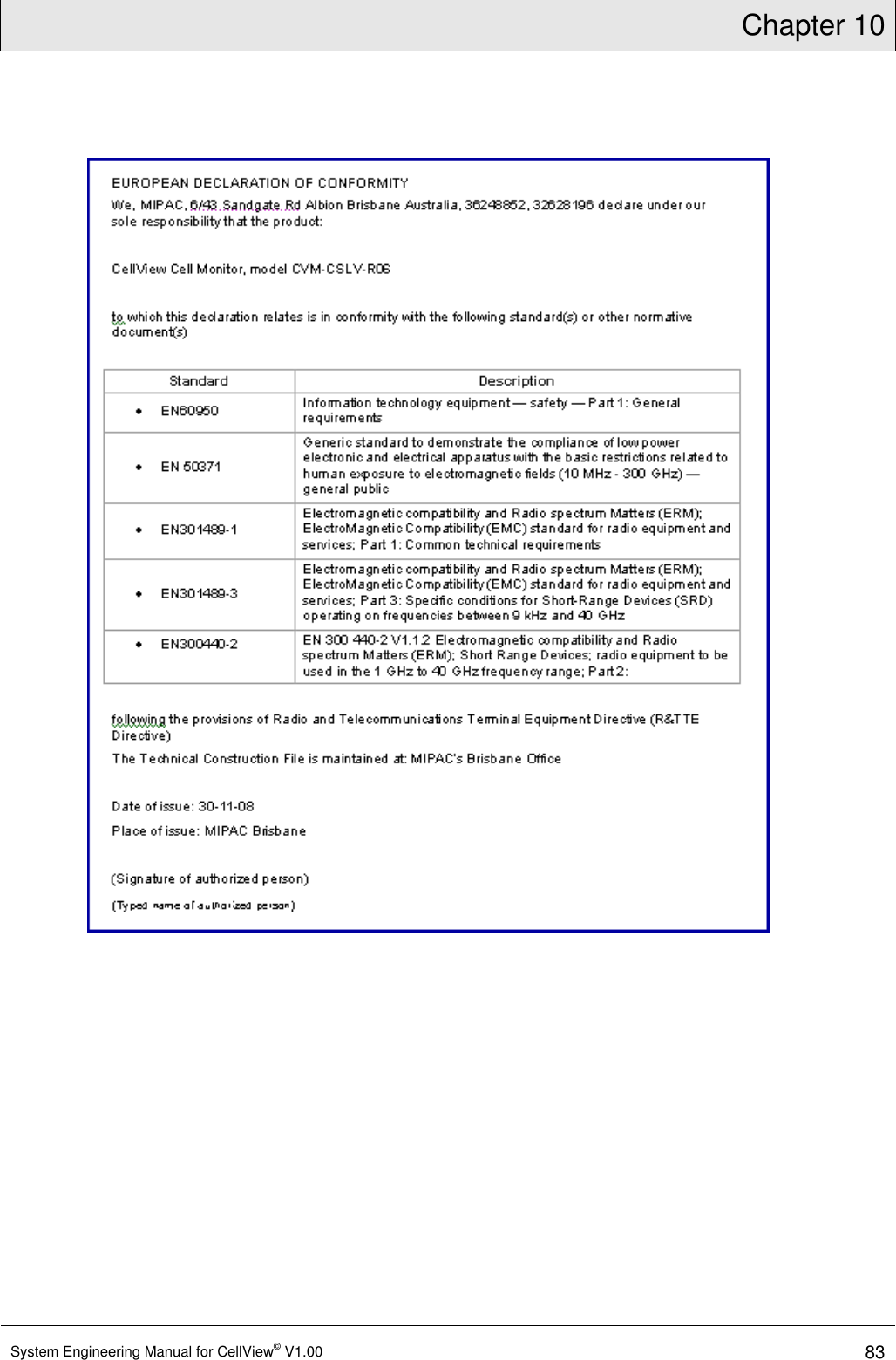 Chapter 10  System Engineering Manual for CellView© V1.00 83    