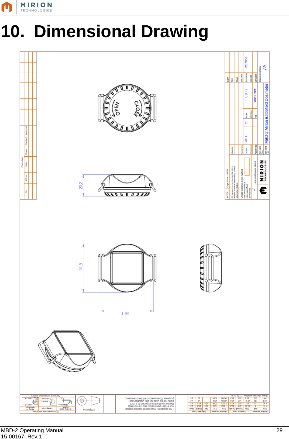  MBD-2 Operating Manual    29 15-00167, Rev 1 10. Dimensional Drawing   