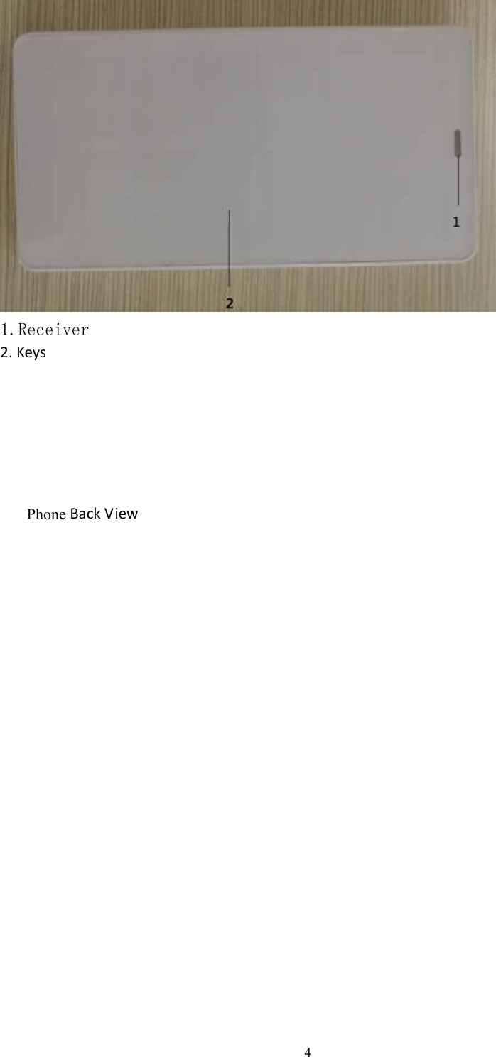  4 1.Receiver 2. Keys       Phone Back View 