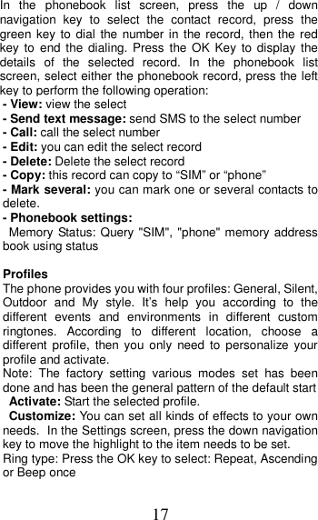 Page 17 of MOBIWIRE MOBILES HW3020 3G feature phone User Manual U M