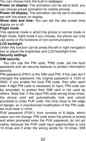 Page 20 of MOBIWIRE MOBILES HW3020 3G feature phone User Manual U M