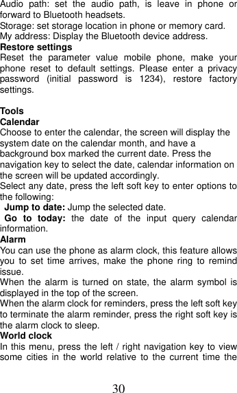 Page 30 of MOBIWIRE MOBILES S241 2G Feature Phone User Manual 