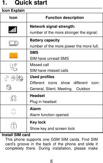 Page 8 of MOBIWIRE MOBILES S241 2G Feature Phone User Manual