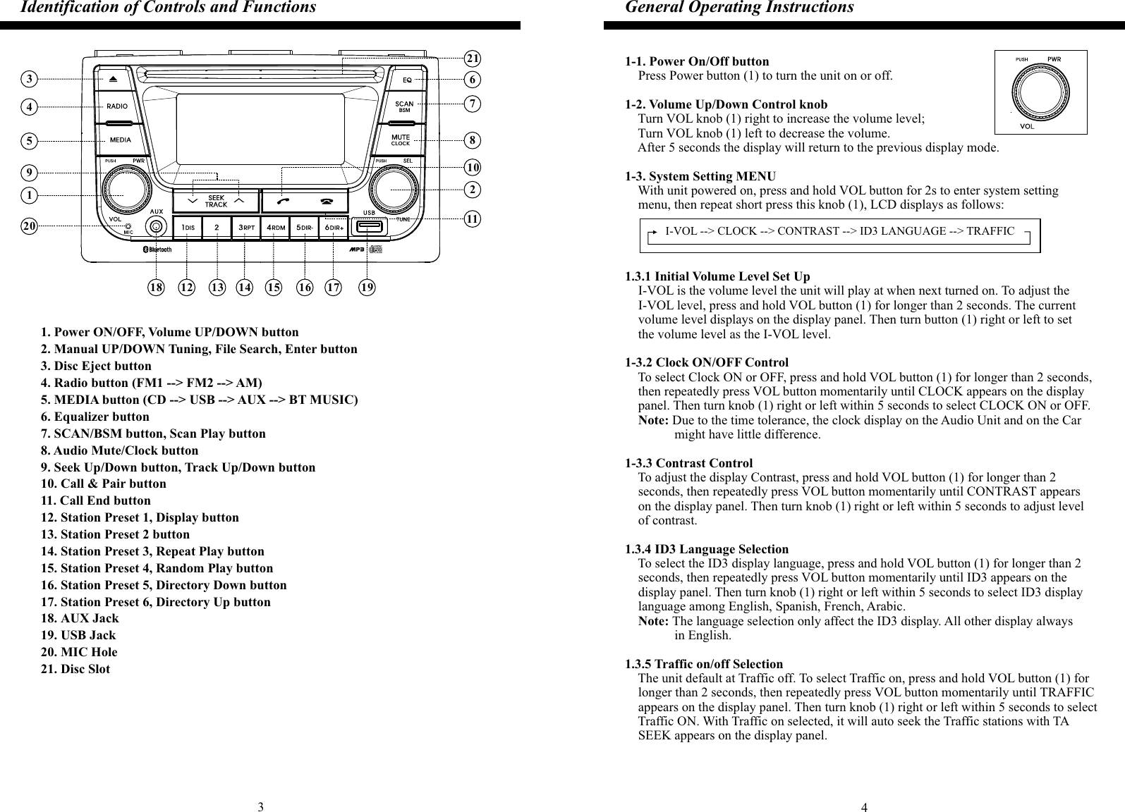 Page 3 of MOTREX MTXA300BA Car Audio System User Manual A 3010 English