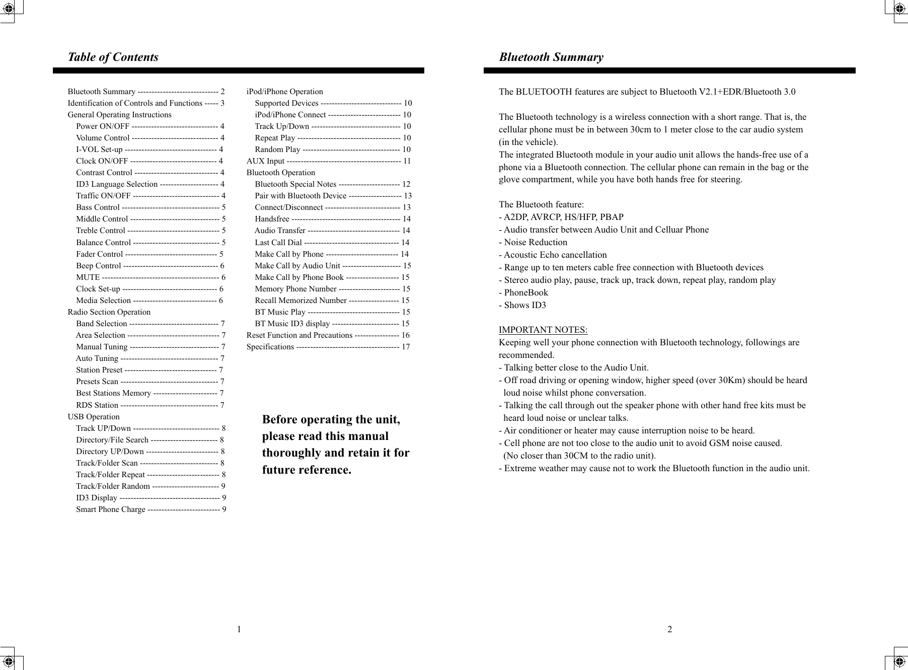 Page 2 of MOTREX MTXA300JA Car Audio System User Manual A 3080 English