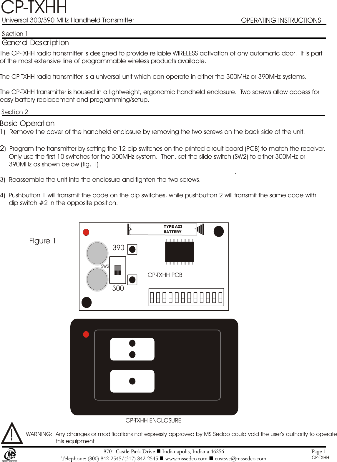 MS Sedco CP-TXHH CP/TX DUAL FREQUENCY R/C TRANSMITTER User Manual CP