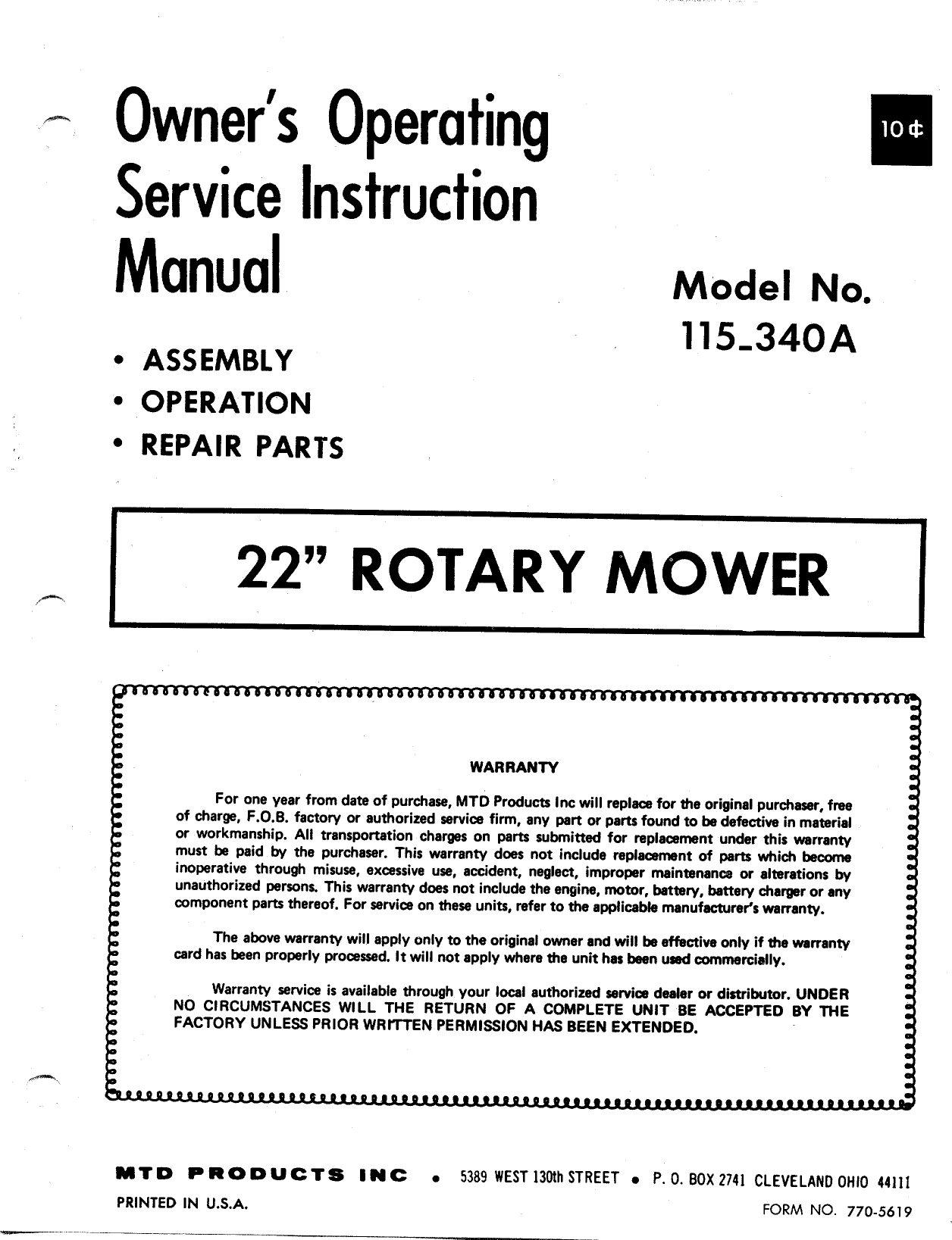 Page 1 of 12 - MTD 115-340A User Manual  To The Fa3bde71-0cb4-4521-9429-03e59dce021a