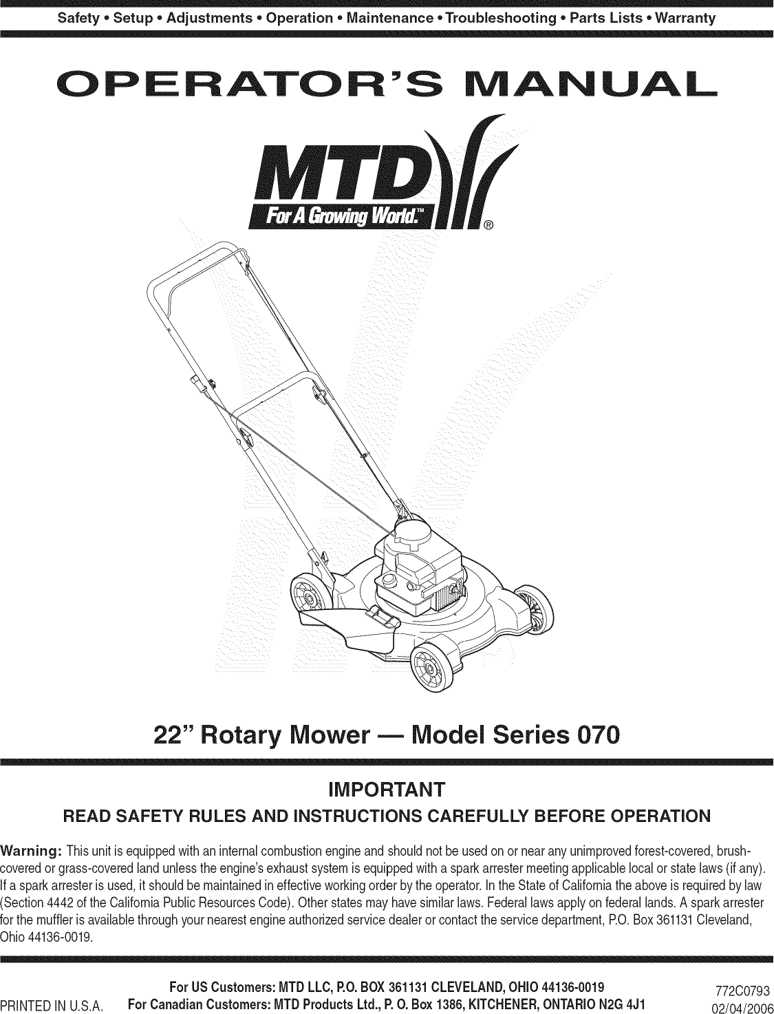 Mtd 11a 073a800 User Manual Lawn Mower Manuals And Guides 1108463l