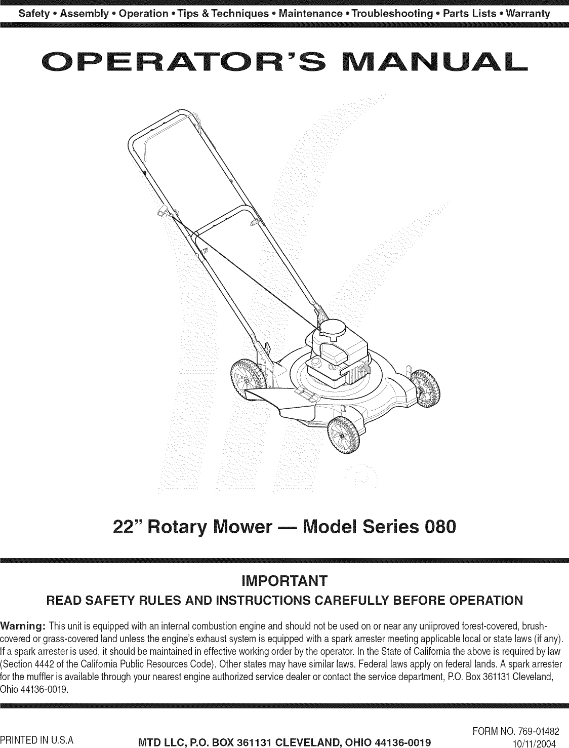 MTD 11A 084E729 User Manual LAWN MOWER Manuals And Guides 1107386L