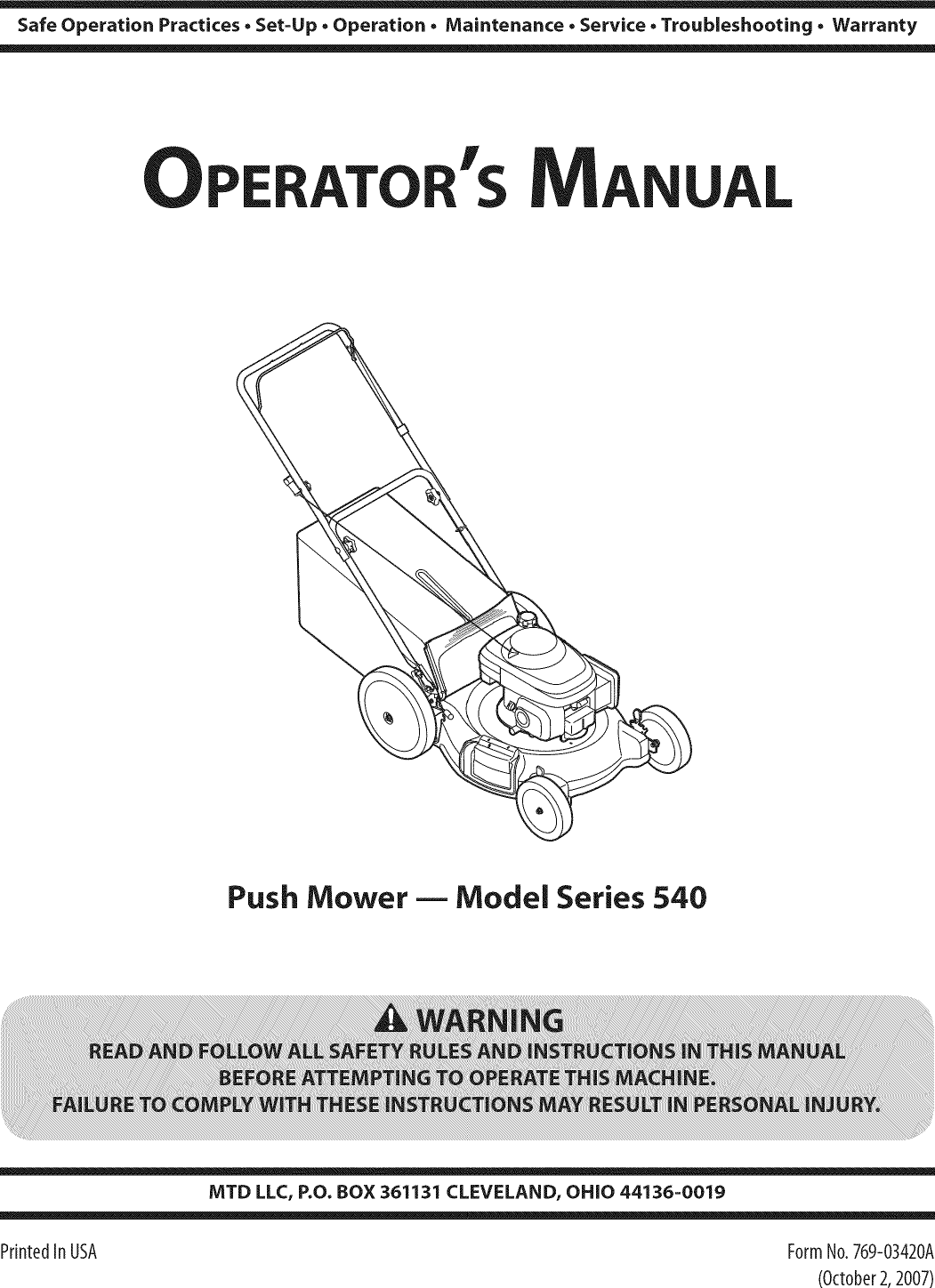 MTD 11A 549Q755 User Manual LAWN MOWER Manuals And Guides 1108153L