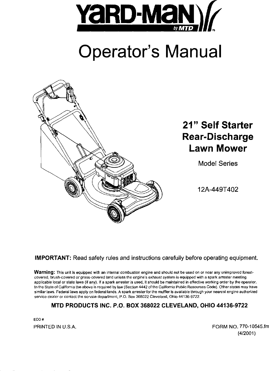 Mtd Riding Lawn Mower Parts Manual