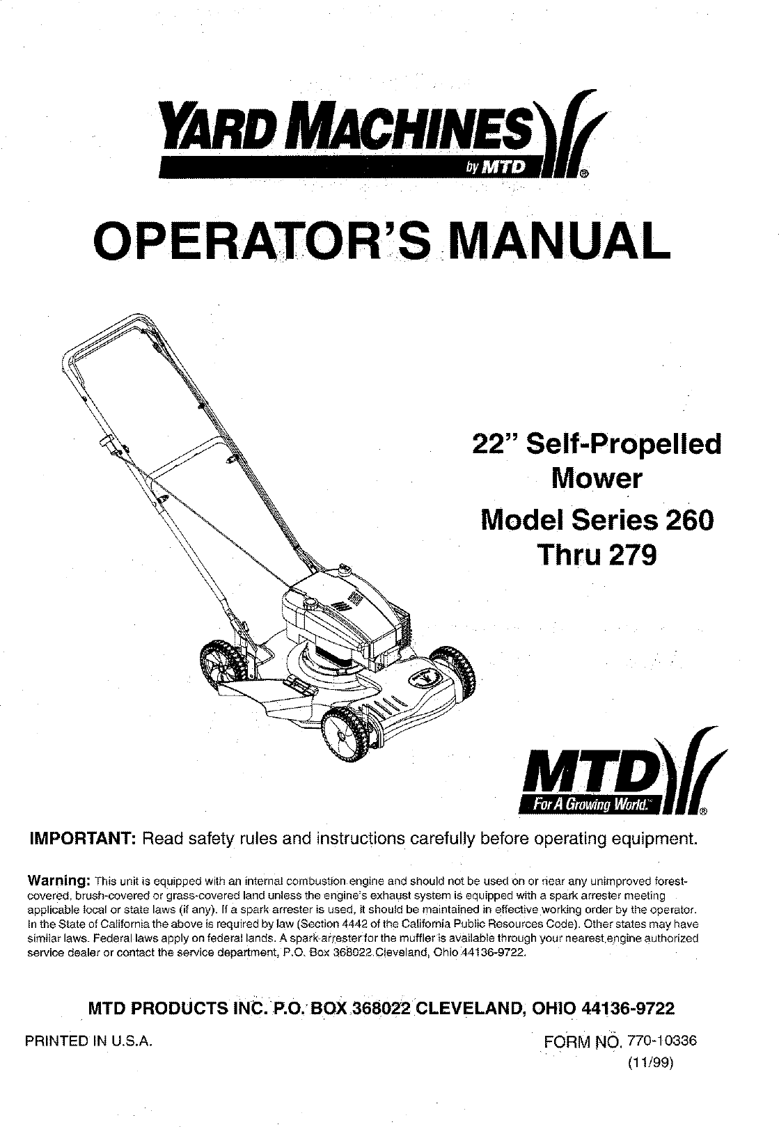 MTD 12B 264C062 User Manual LAWN MOWER Manuals And Guides L0401165