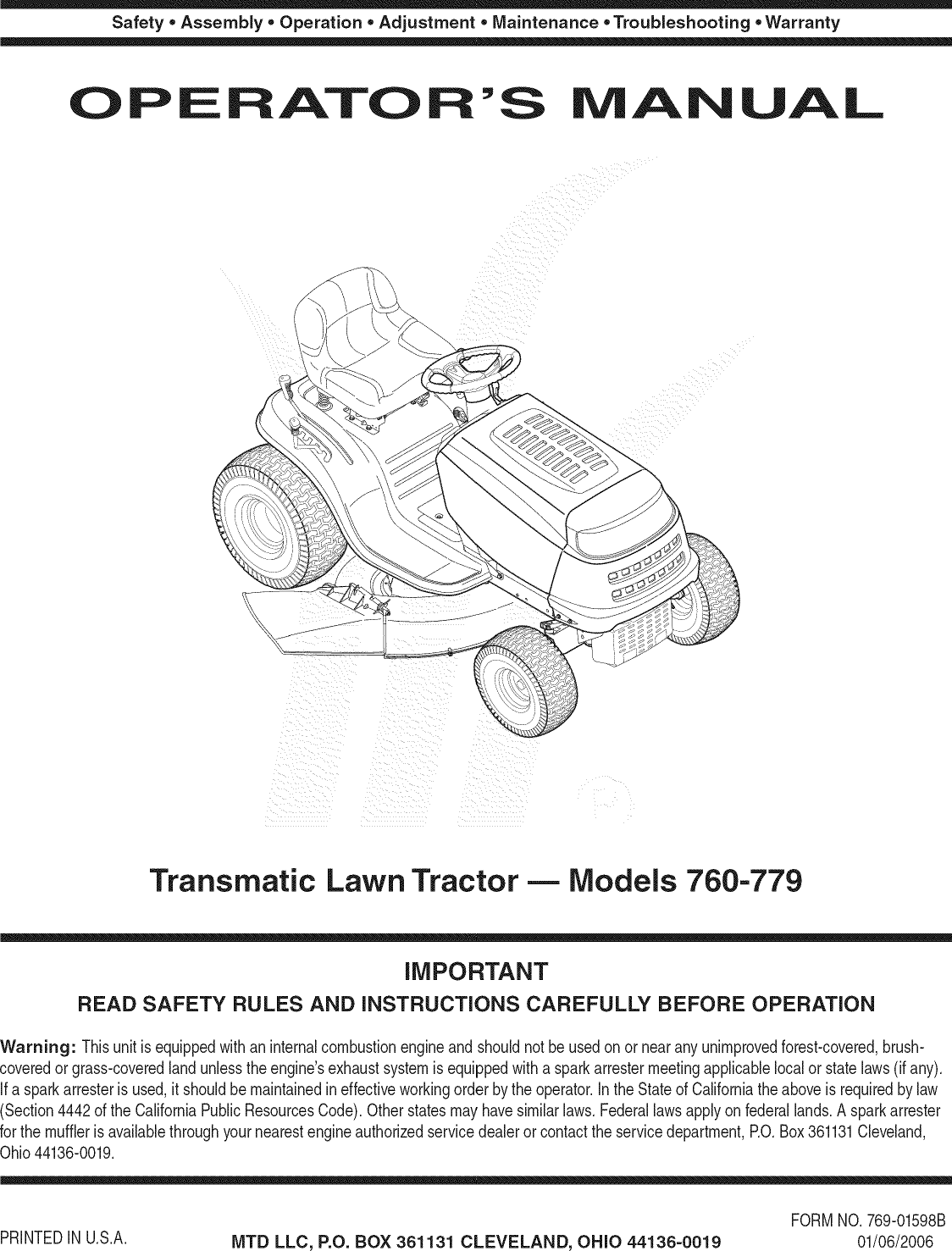MTD 13A1762F700 User Manual LAWN TRACTOR Manuals And Guides 1108147L