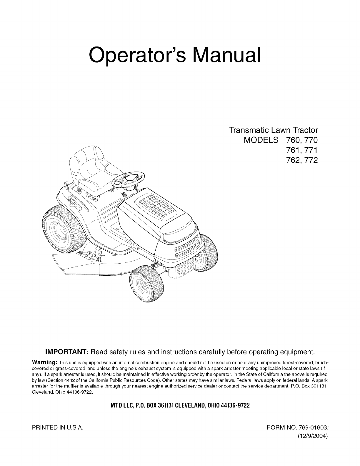 MTD 13AN771G729 User Manual TRACTOR Manuals And Guides 1012123L