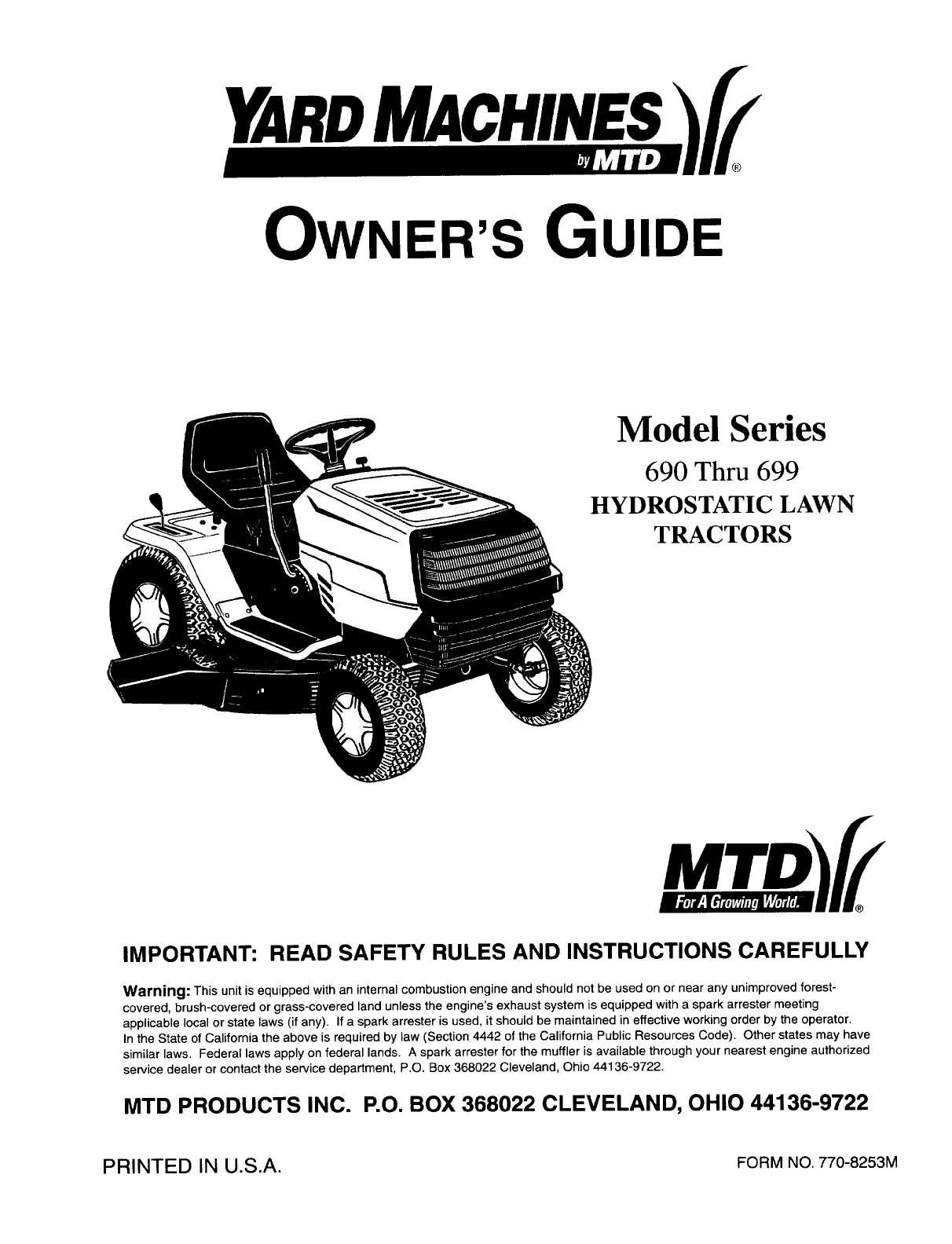 Mtd 13as699g088 User Manual Lawn Tractor Manuals And Guides L0809389