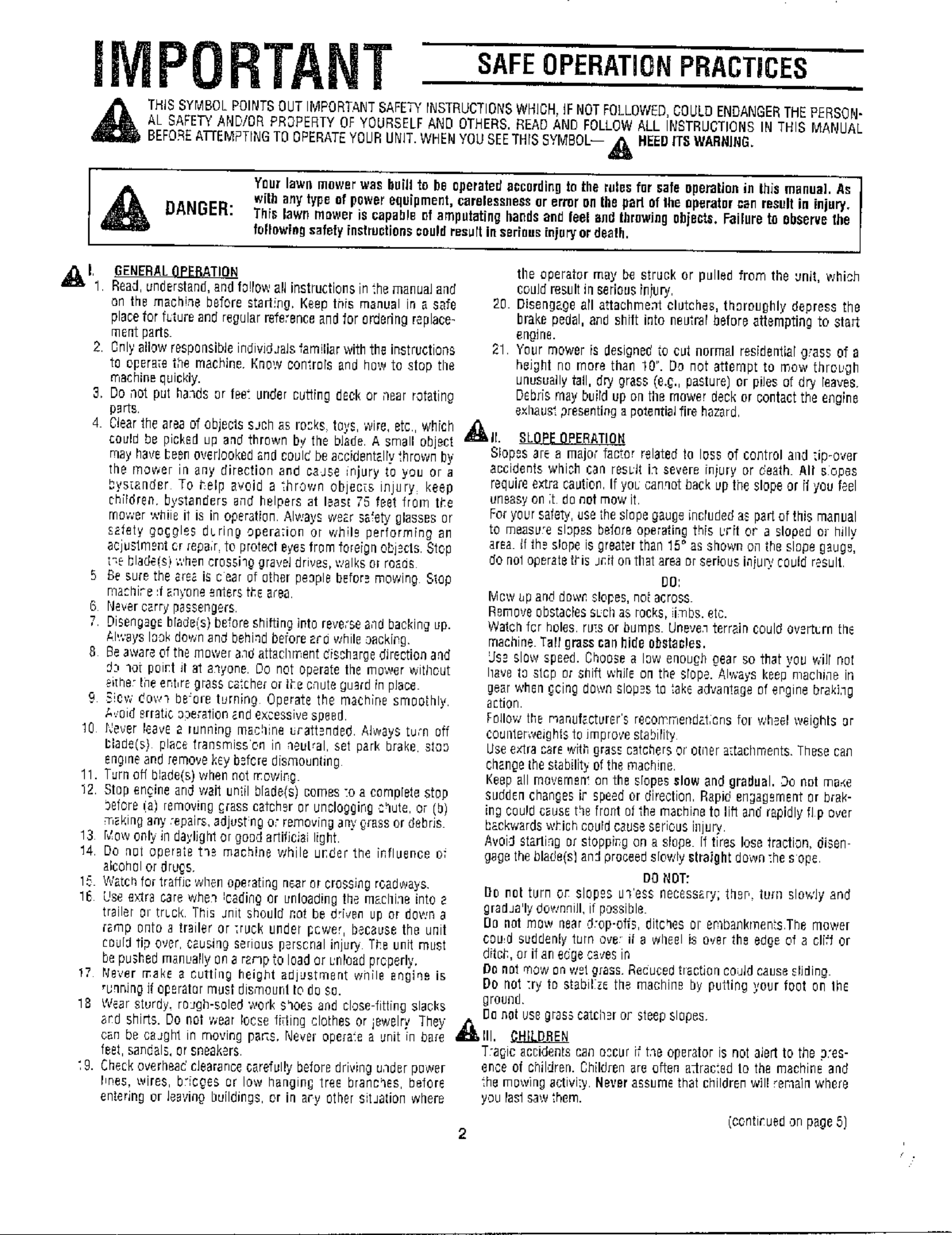 Page 2 of 8 - MTD 1463834H401 User Manual  HYDROSTATIC TRACTOR - Manuals And Guides WL000124