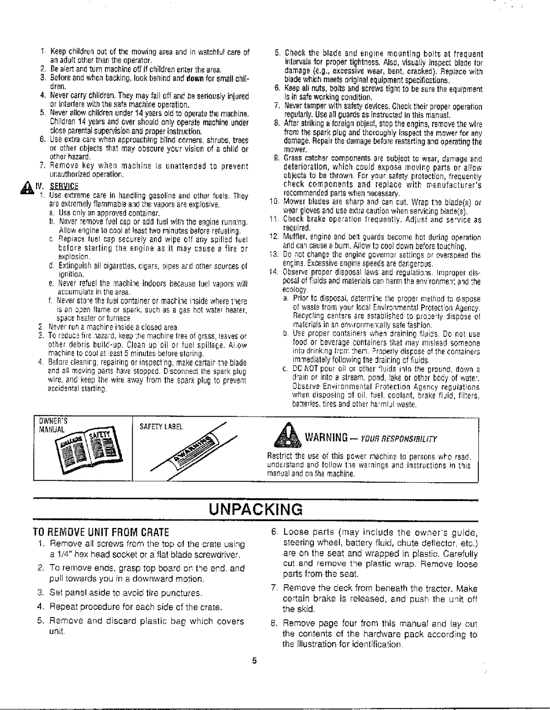Page 5 of 8 - MTD 1463834H401 User Manual  HYDROSTATIC TRACTOR - Manuals And Guides WL000124
