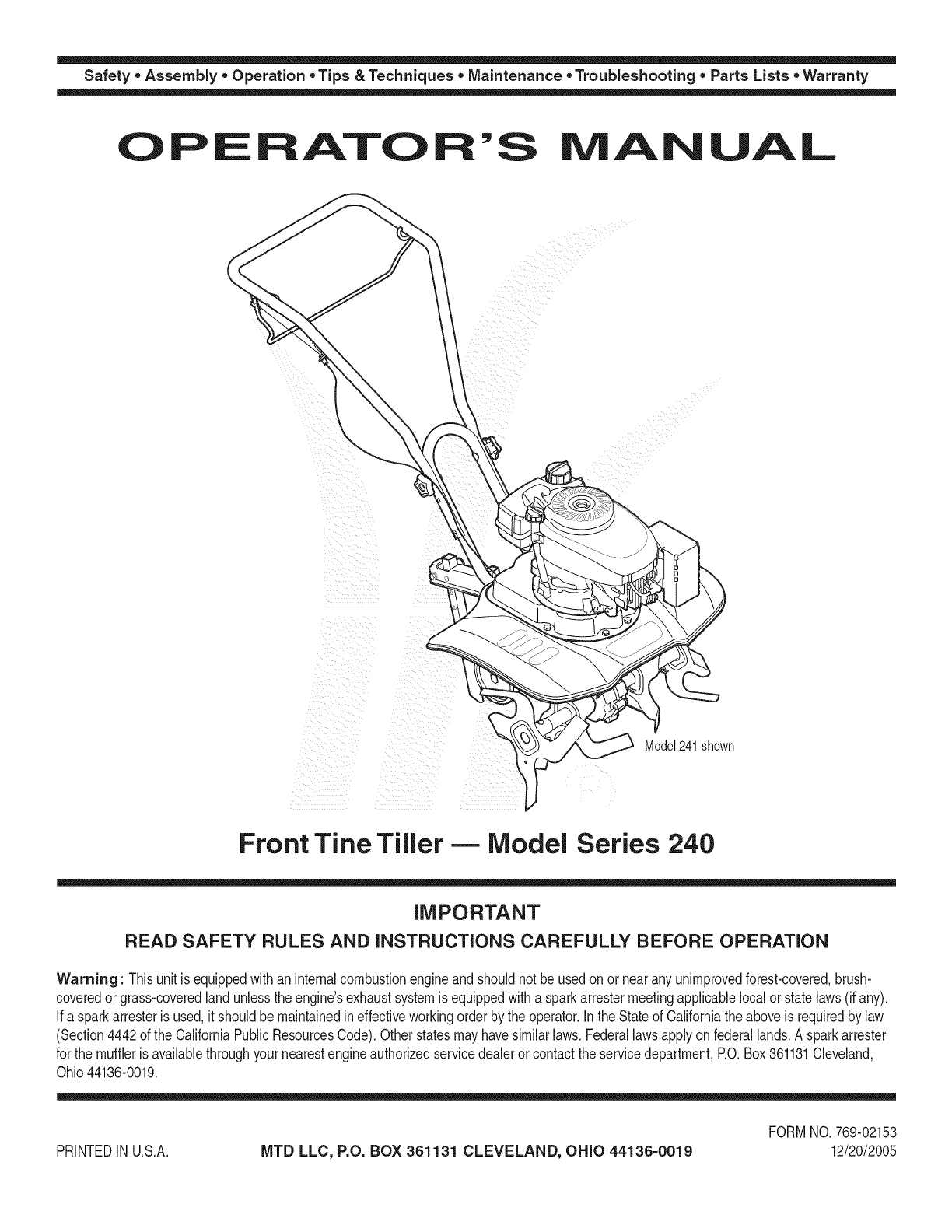 Mtd Hp Rear Tine Tiller Manual