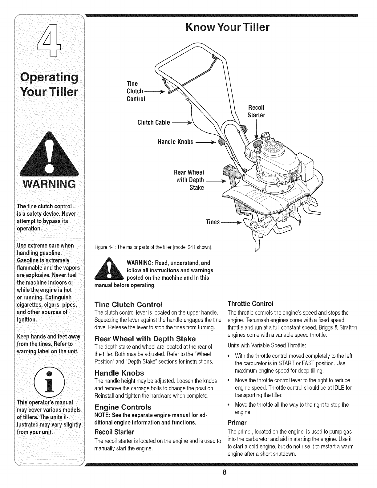 Mtd 21a 241e052 User Manual Front Tine Tiller Manuals And Guides 1109054l