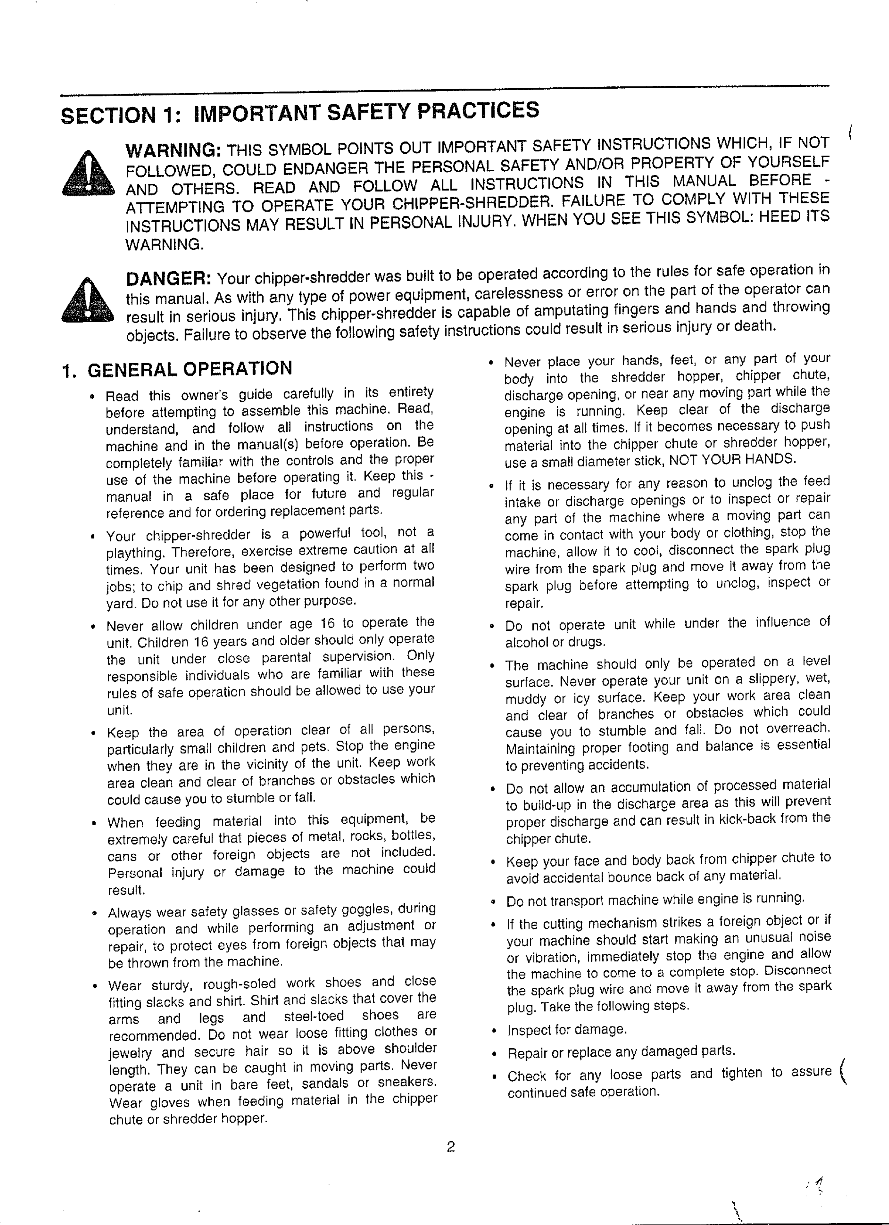 Page 2 of 8 - MTD 247462B000 User Manual  CHIPPER/SHREDDER - Manuals And Guides WL000209