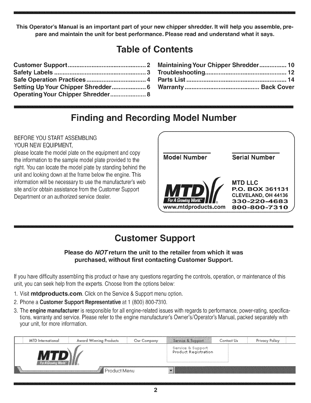 MTD 24A 462G729 User Manual CHIPPER/SHREDDER Manuals And Guides 1108458L