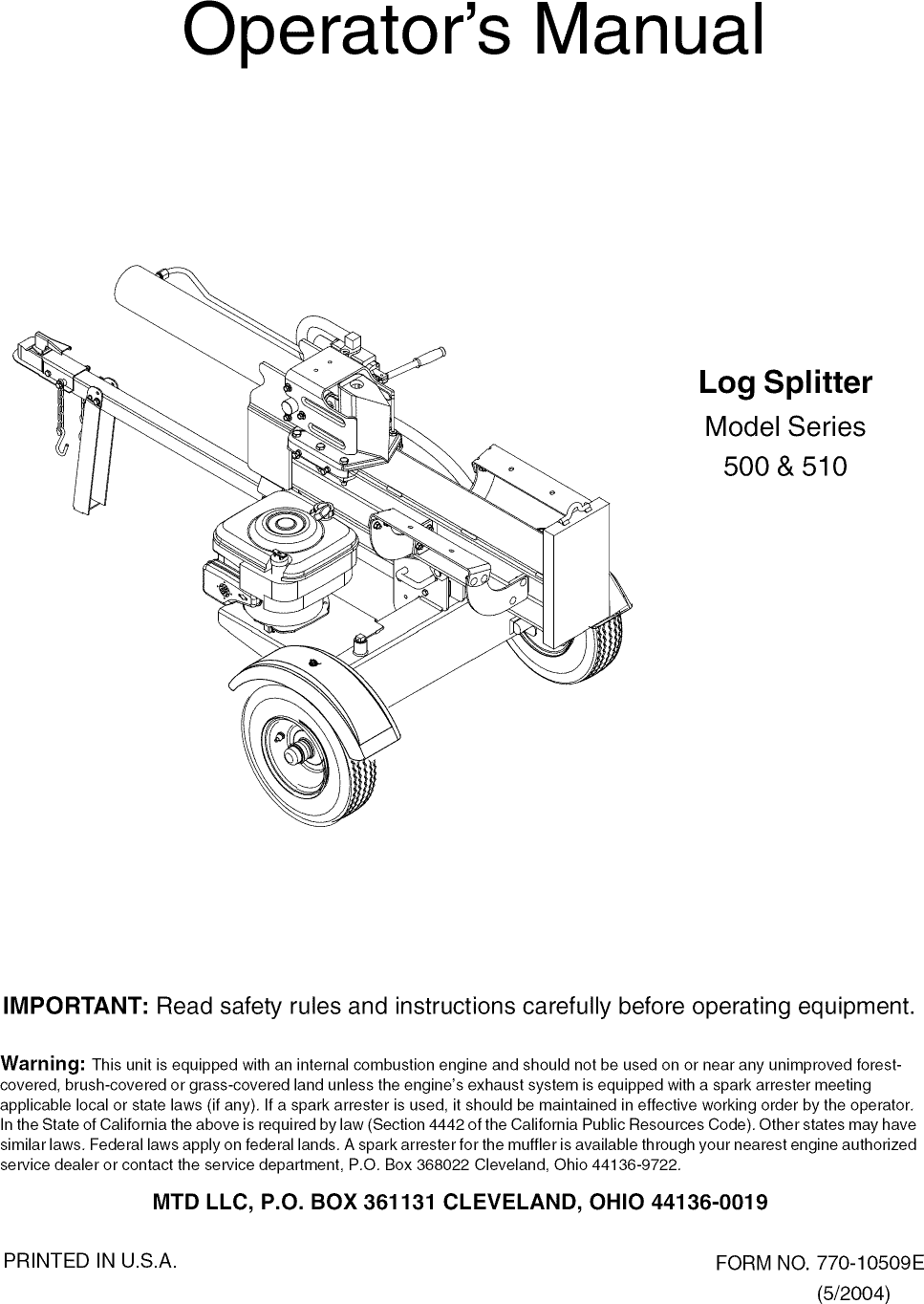 MTD 24AF501B700 User Manual LOG SPLITTER Manuals And Guides 1109334L