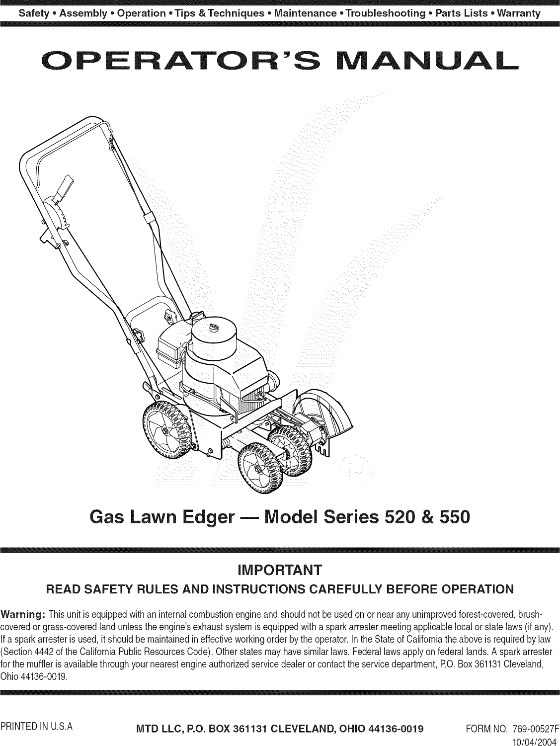 Mtd 25b 520a700 1108089l User Manual Edger Manuals And Guides