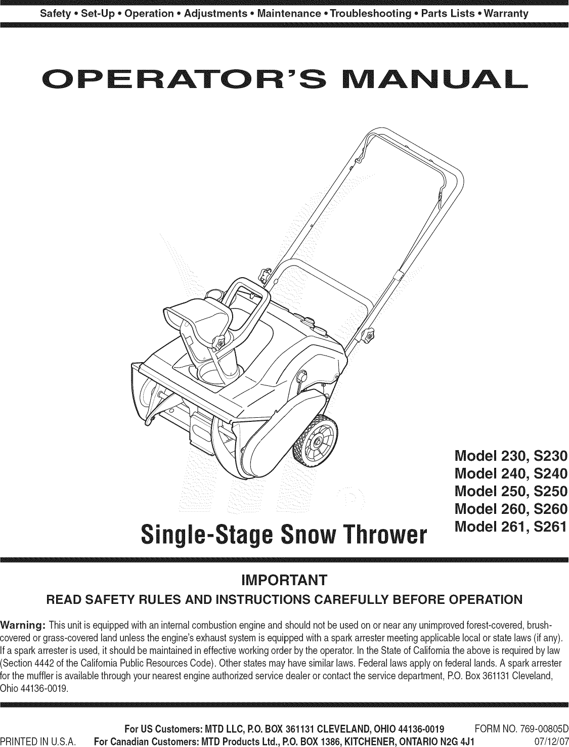 Mtd 31a 240 800 User Manual Snow Thrower Manuals And Guides 1108092l 9036