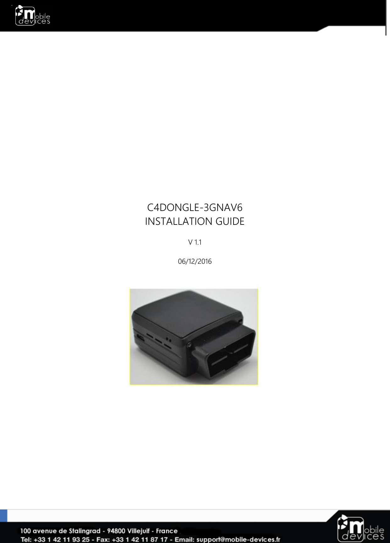              C4DONGLE-3GNAV6  INSTALLATION GUIDE   V 1.1  06/12/2016           