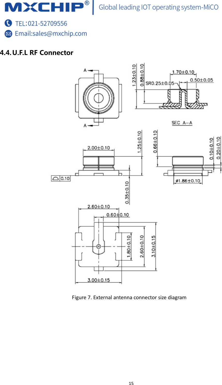  15 4.4. U.F.L RF Connector  Figure7.Externalantennaconnectorsizediagram     