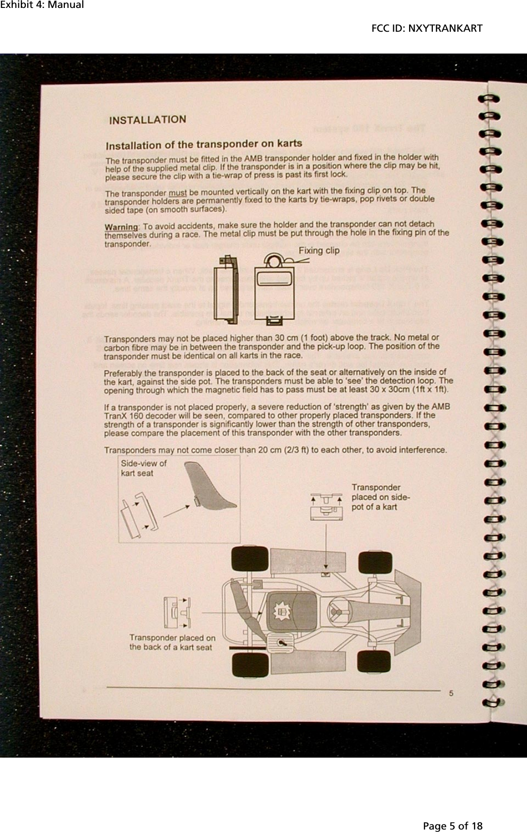 Exhibit 4: ManualFCC ID: NXYTRANKARTPage 5 of 18