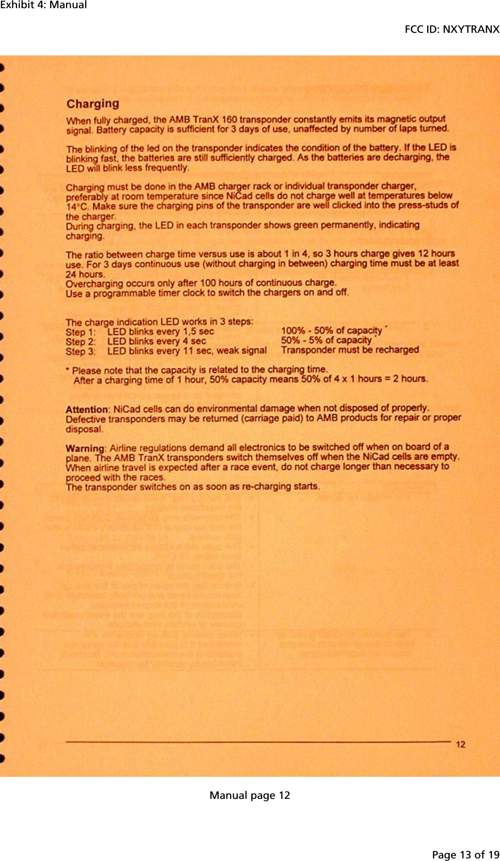 Exhibit 4: ManualFCC ID: NXYTRANXPage 13 of 19Manual page 12