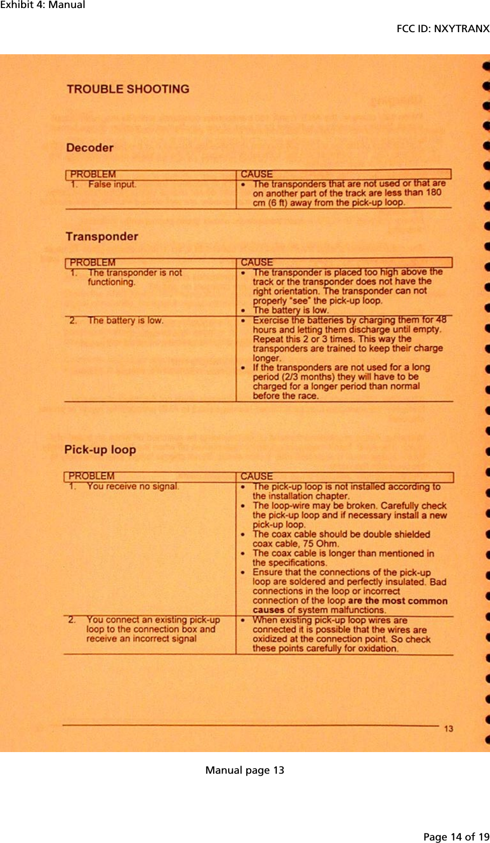 Exhibit 4: ManualFCC ID: NXYTRANXPage 14 of 19Manual page 13