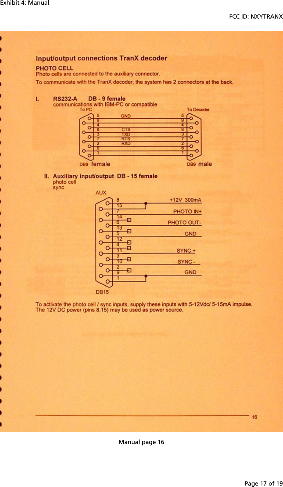 Exhibit 4: ManualFCC ID: NXYTRANXPage 17 of 19Manual page 16