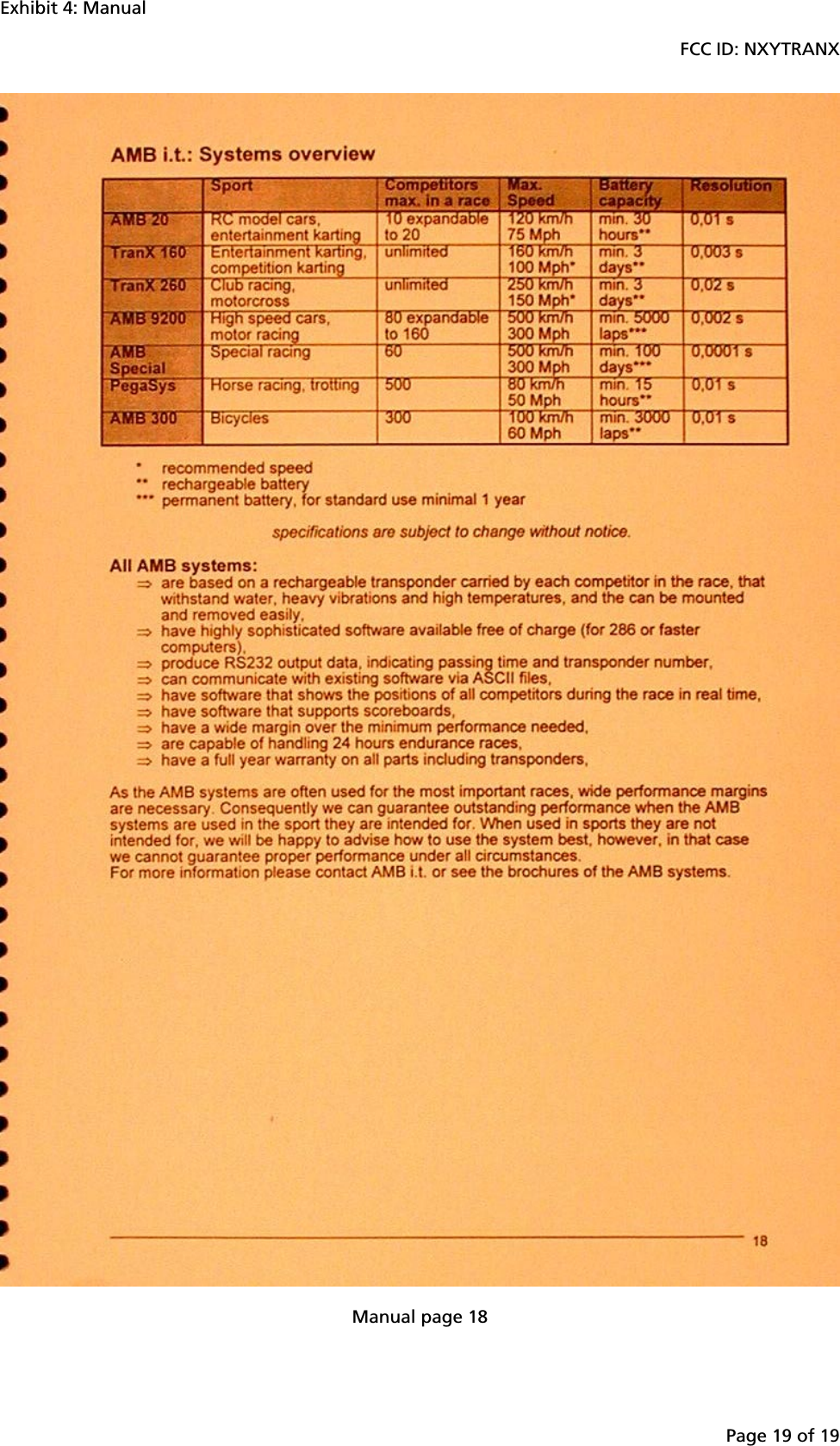 Exhibit 4: ManualFCC ID: NXYTRANXPage 19 of 19Manual page 18