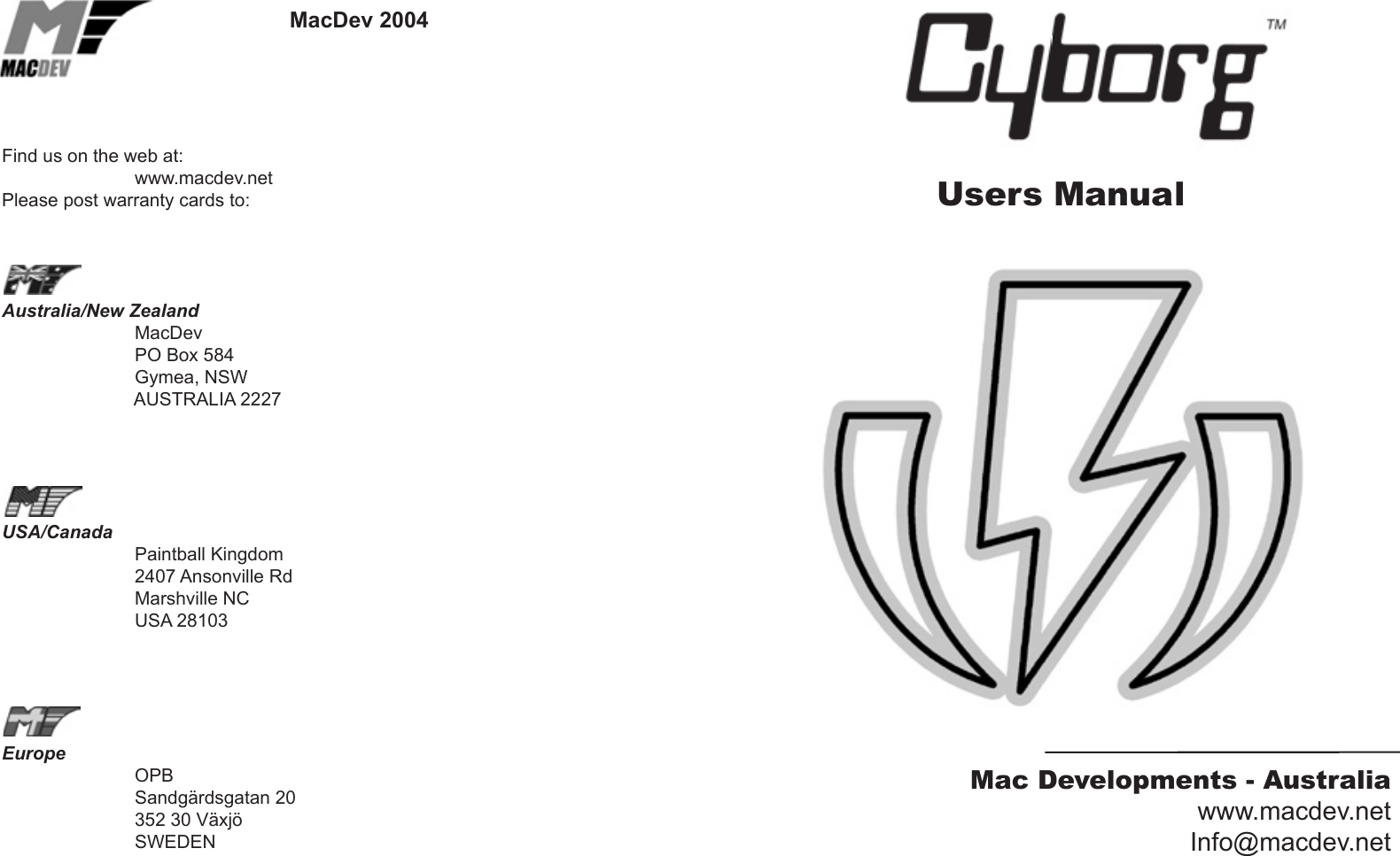 Page 1 of 8 - Macdev Macdev-Cyborg-V1-02-Users-Manual-  Macdev-cyborg-v1-02-users-manual